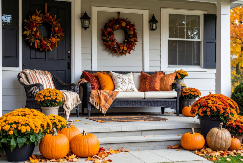 pumpkins on porch
